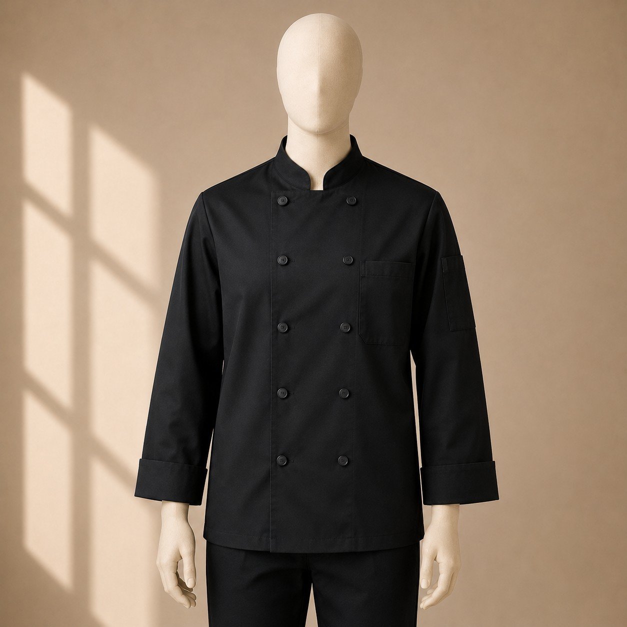 Black Chef Jacket, Black Flat Buttons