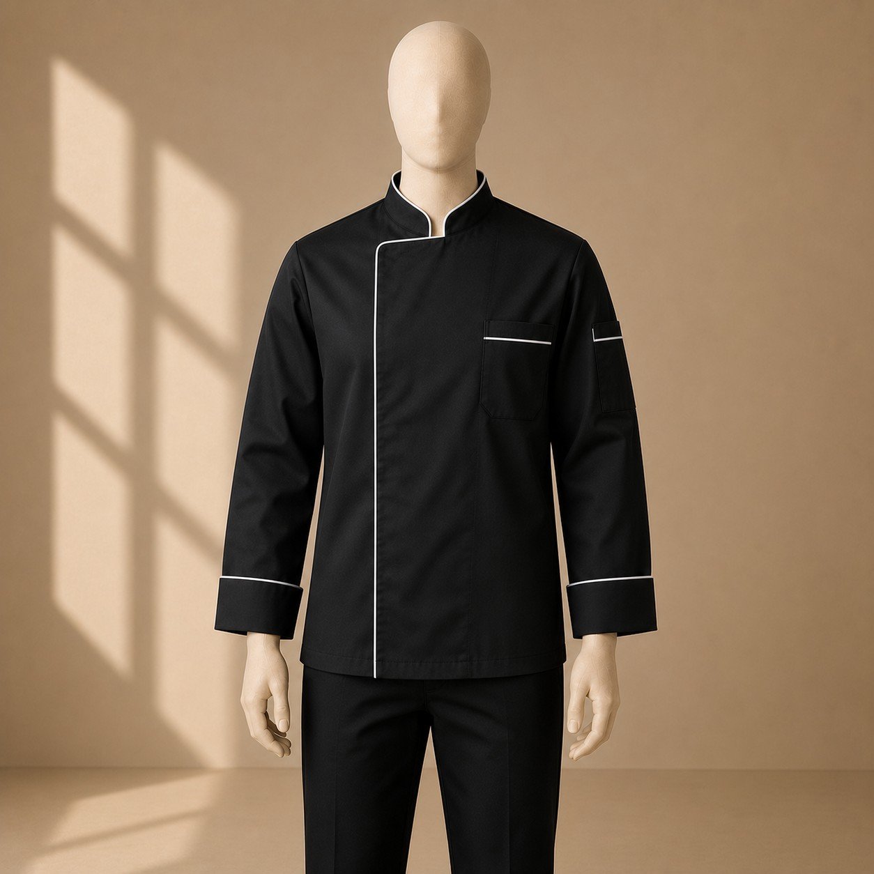 Chef Jacket, Black, White Piping